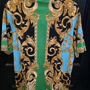 Versace Baroque Polo in Green, Black, Light Blue & Gold